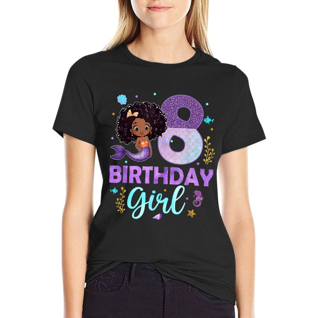 8th Birthday Outfit Girl 8 Yrs Old African American Mermaid Comfortable T-Shirt