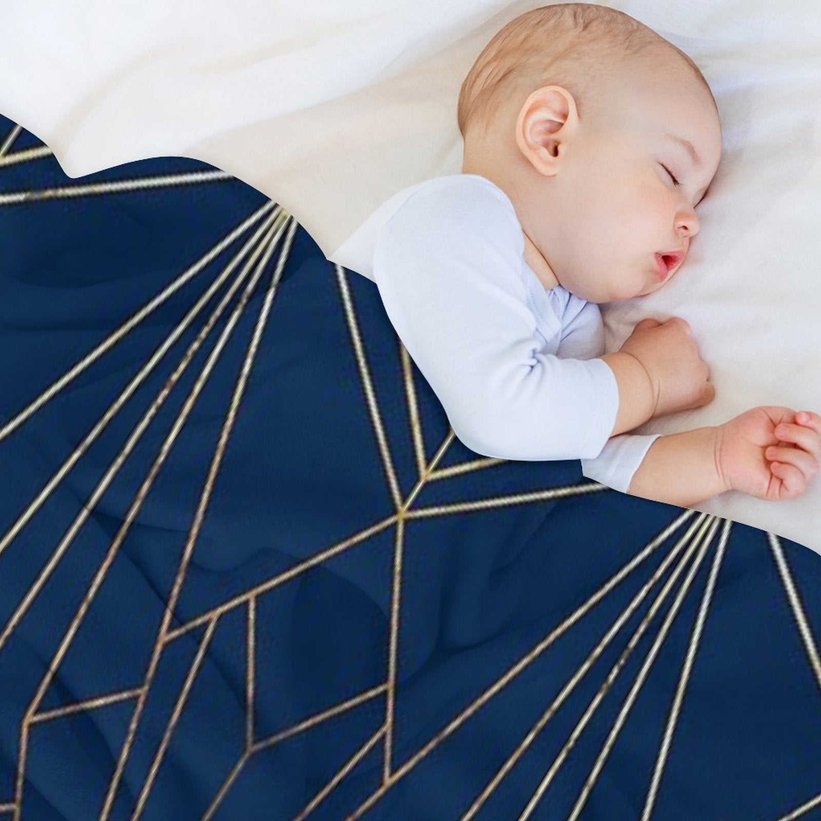 Art Deco in Navy Blue - Large Scale Shrink-resistant Throw Blanket
