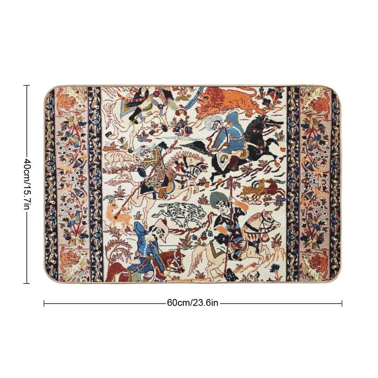 Blue Antique Persian Isfahan Silk Rug with Flowers Animals Print  Multi-Purpose Bath Mat