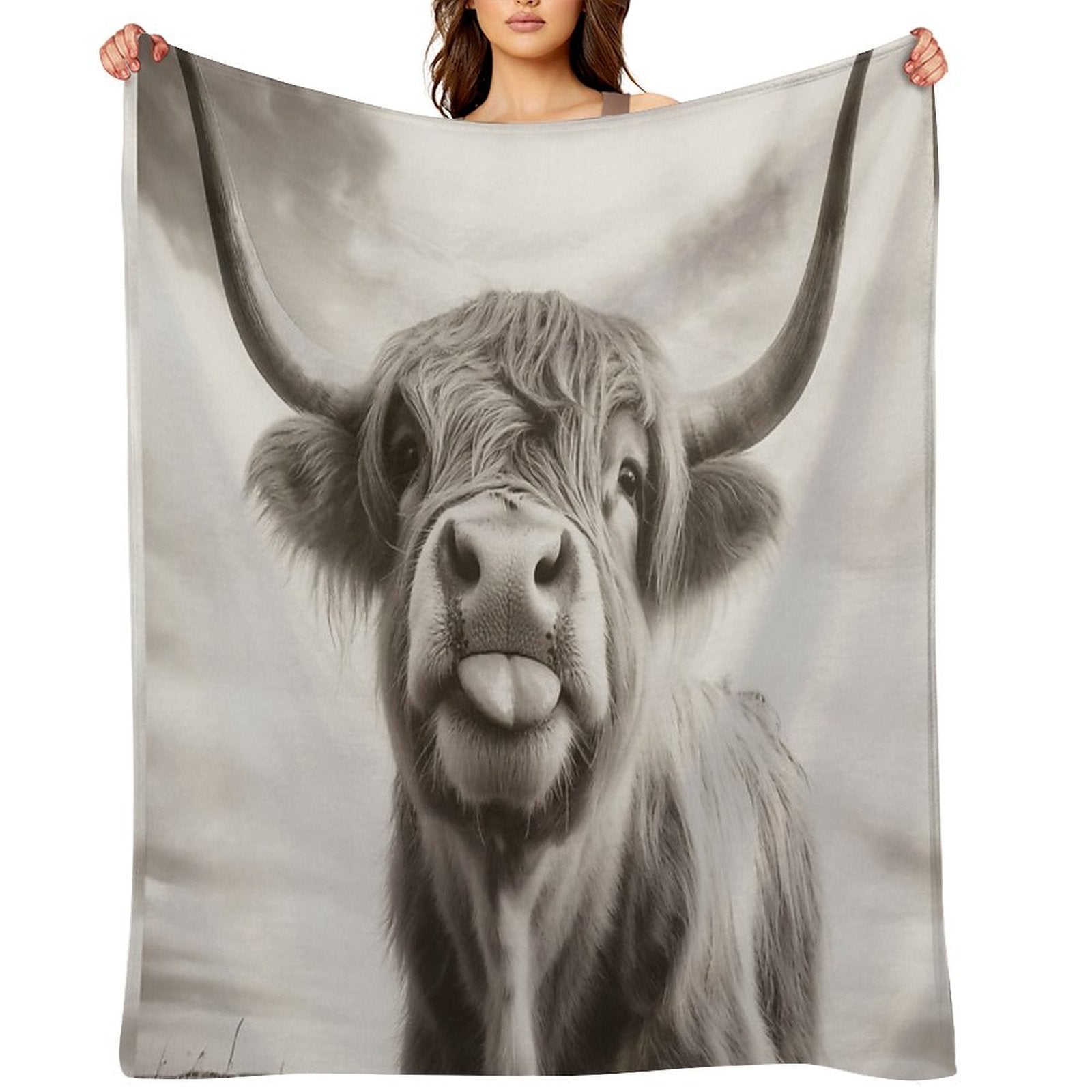 Cheeky Highland Cow Machine-washable Throw Blanket