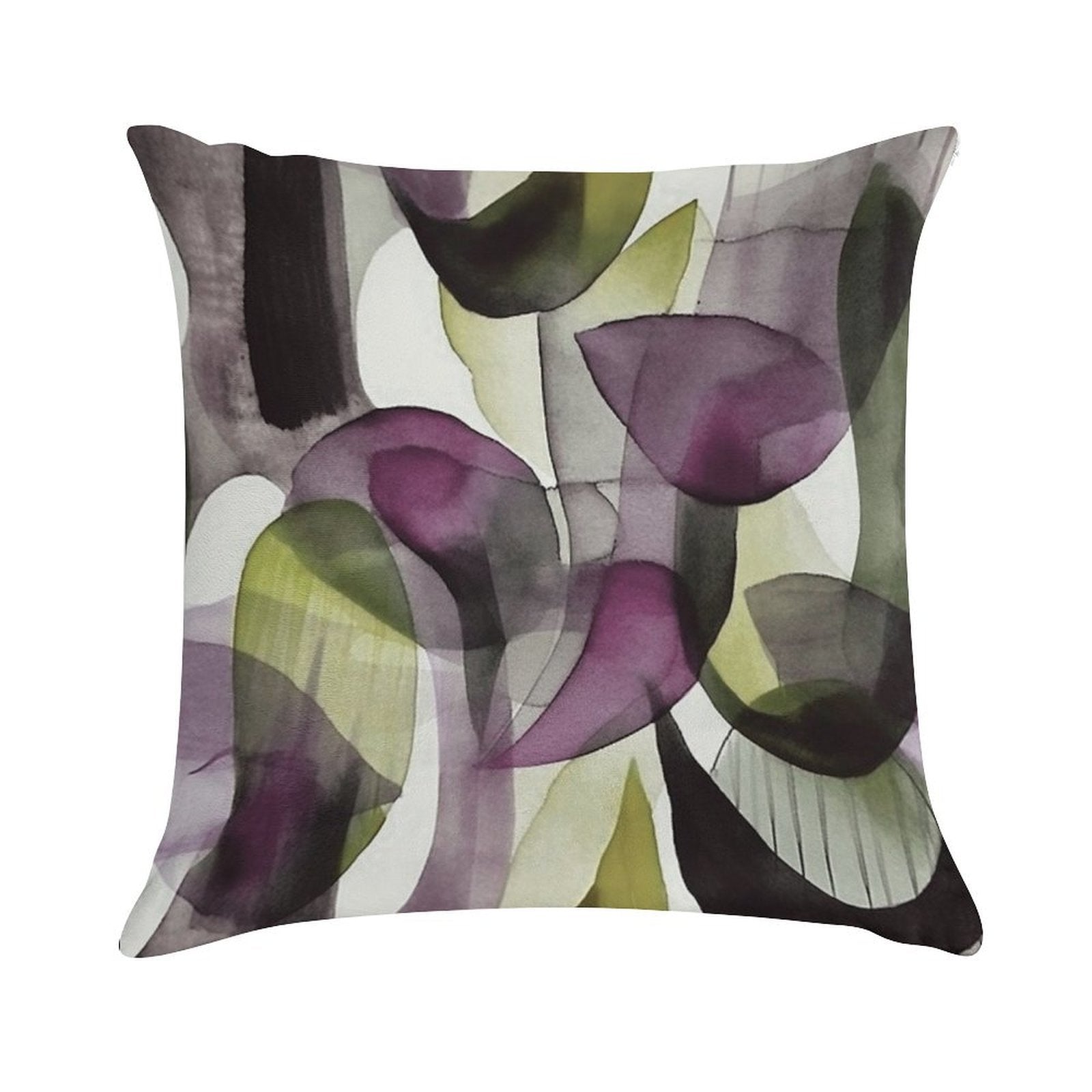 Abstract Watercolor in Purple And Green Soft Shrink-Resistant Throw Pillow