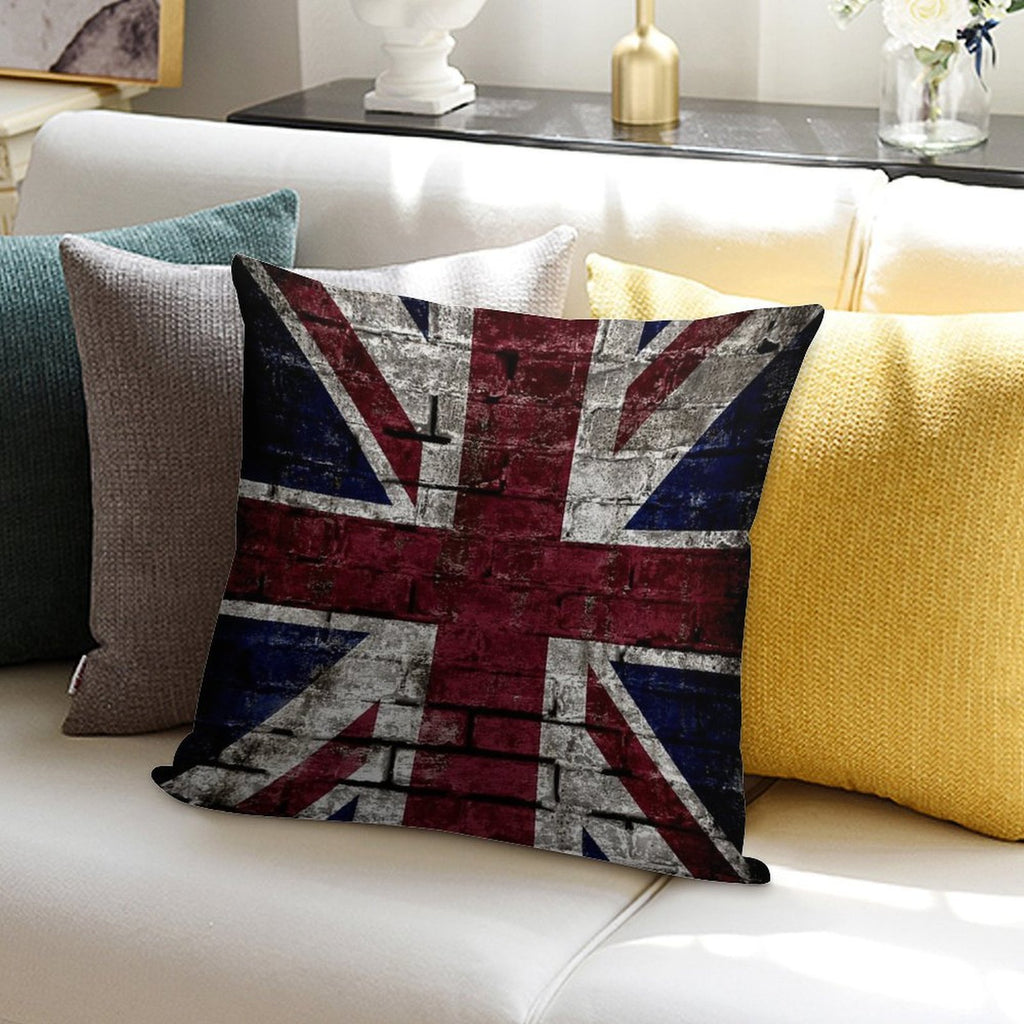 Grunge UK Flag, Great Britain, Punk Style Distressed Wall Soft Short Plush Fabric Throw Pillow