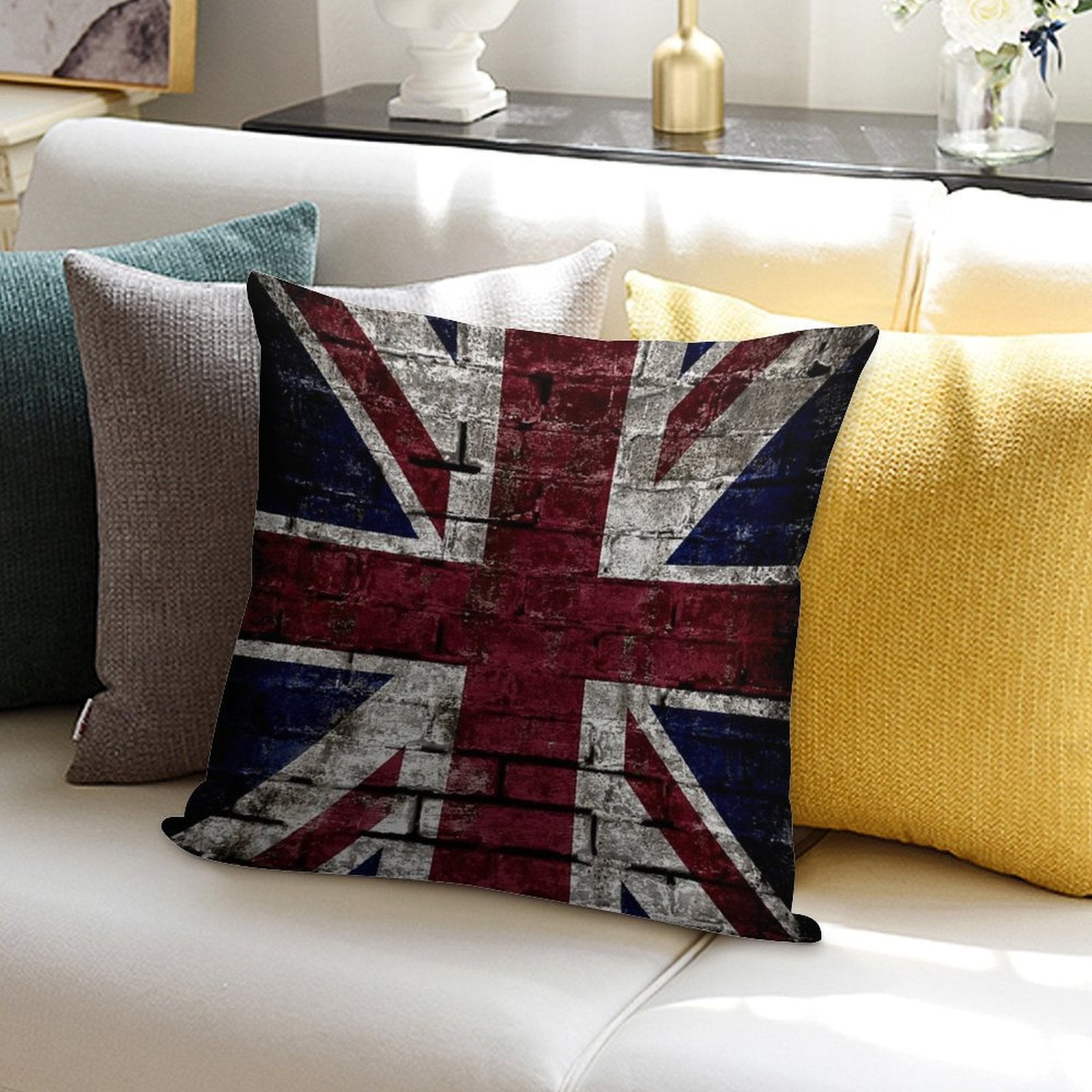 Grunge UK Flag, Great Britain, Punk Style Distressed Wall Soft Short Plush Fabric Throw Pillow