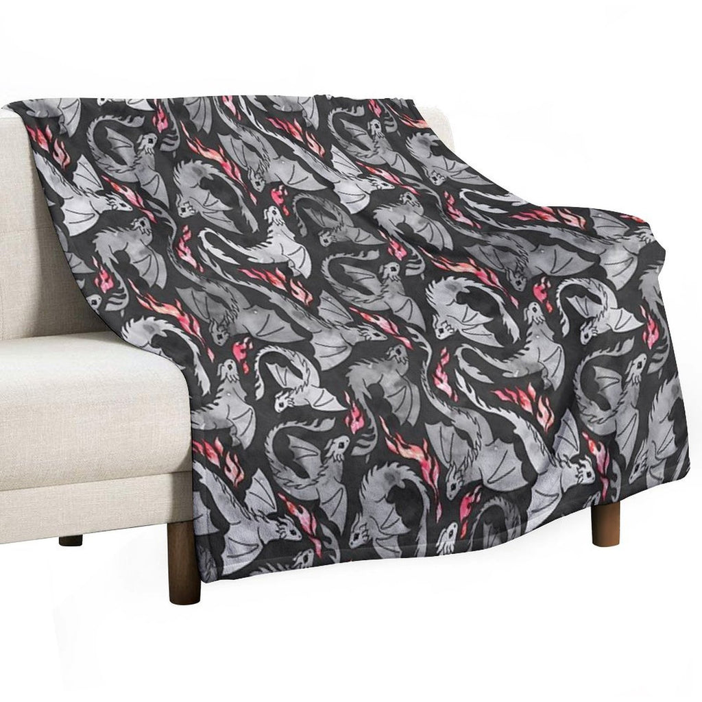 Dragon Fire Dark Grey And Black Comfort Throw Blanket