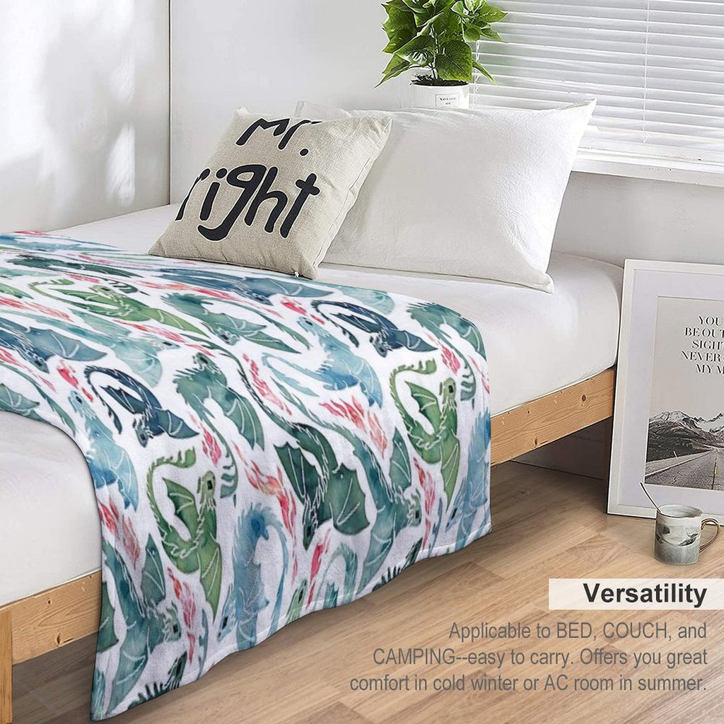 Dragon Fire Blue & Green Quick-dry Throw Blanket