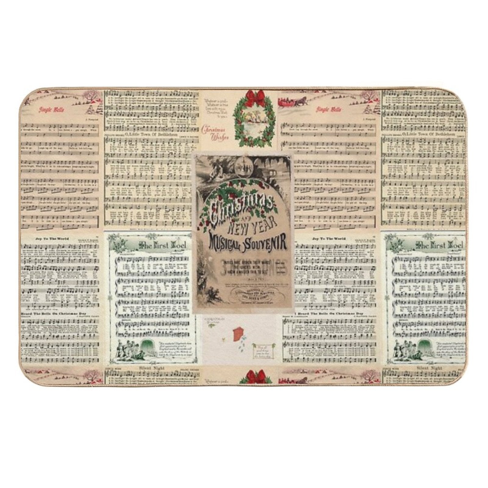 Vintage Christmas Music Carols  Non-Slip Bath Mat