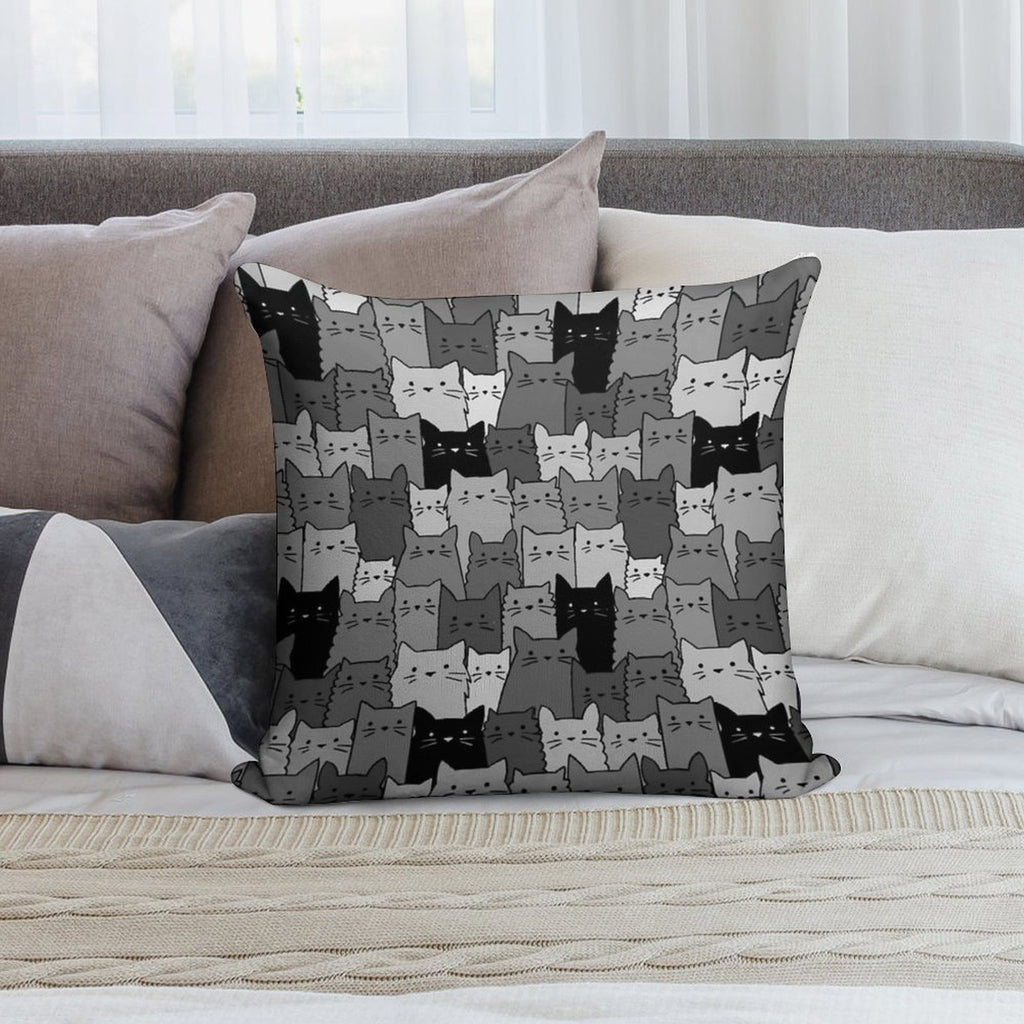 Silent Cats Monochromatic Soft Short Plush Fabric Throw Pillow