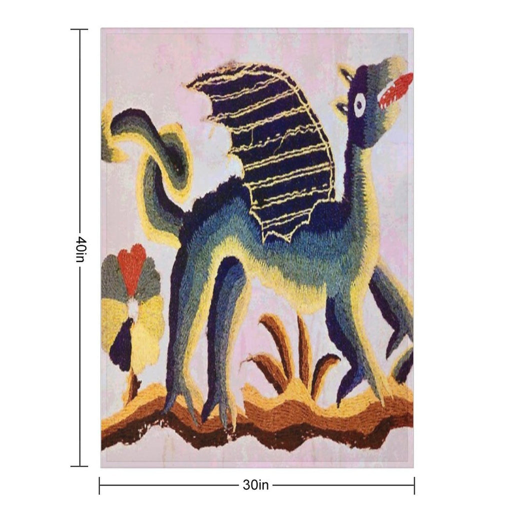 Crewel Dragon Vintage Floral Vector Pattern Durable Throw Blanket