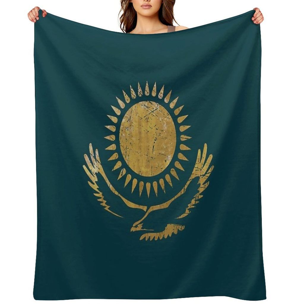 Kazakhstan Emblem - Vintage Gold Eco-conscious Throw Blanket