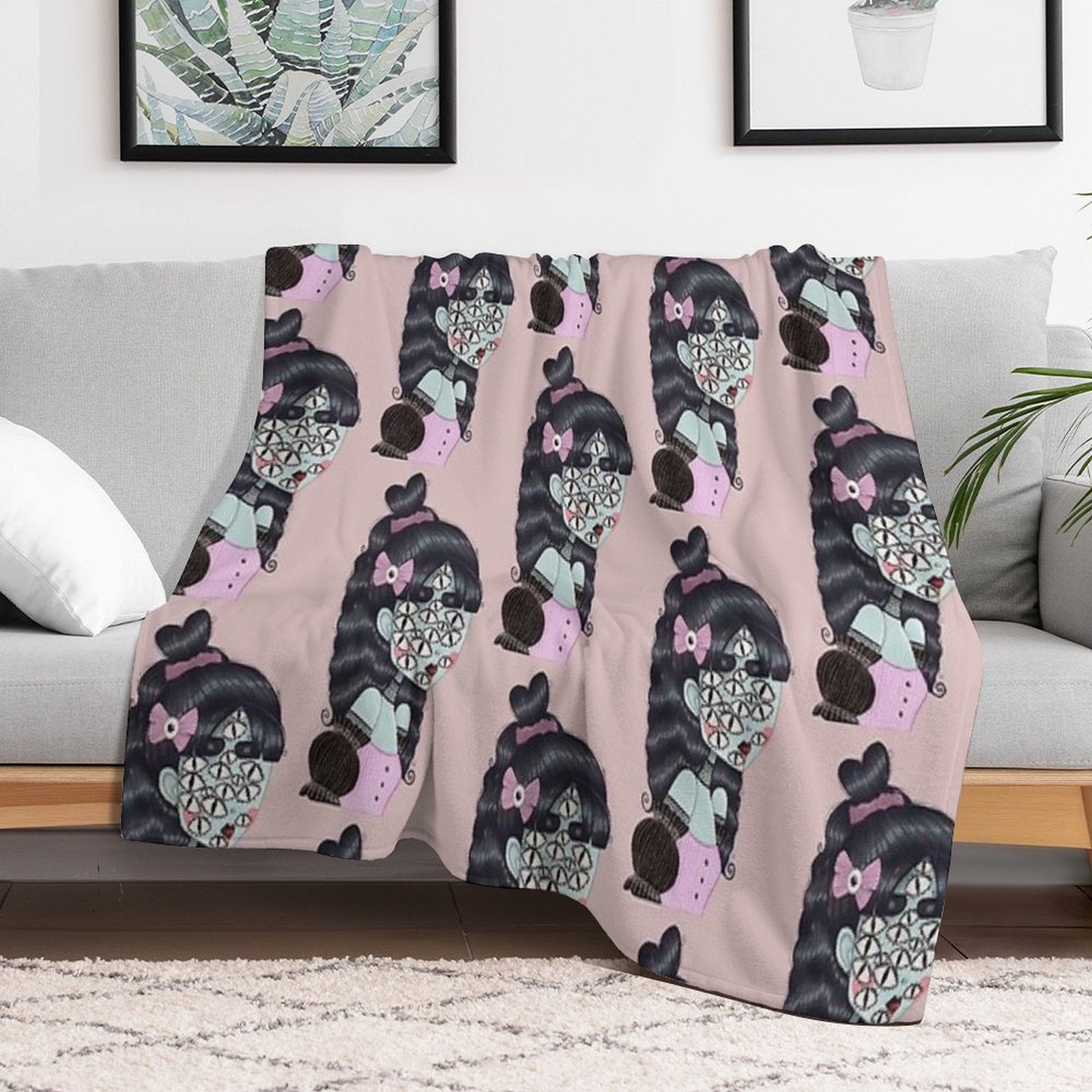Pastel Goth Creature Illustration Easy Care Throw Blanket