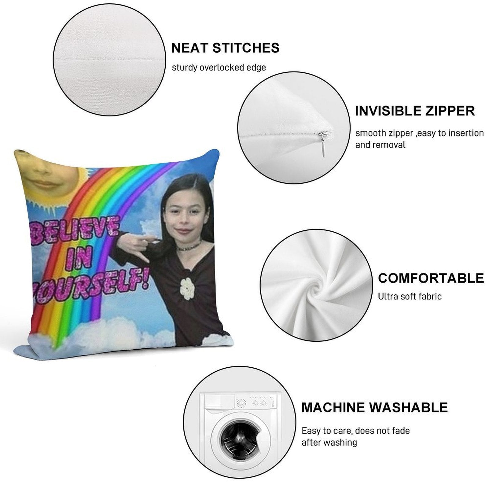 Believe in Uself! Soft Durable Construction Throw Pillow