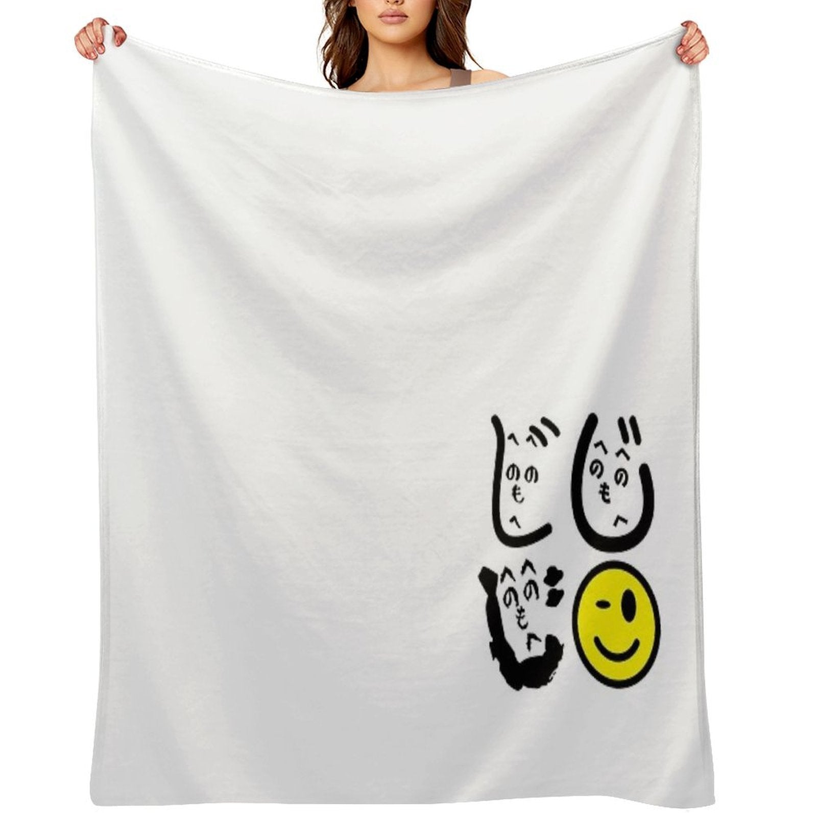 Funny Minimalist Heno Heno Moheji Face Design – Japanese Hiragana Art Easy Care Throw Blanket
