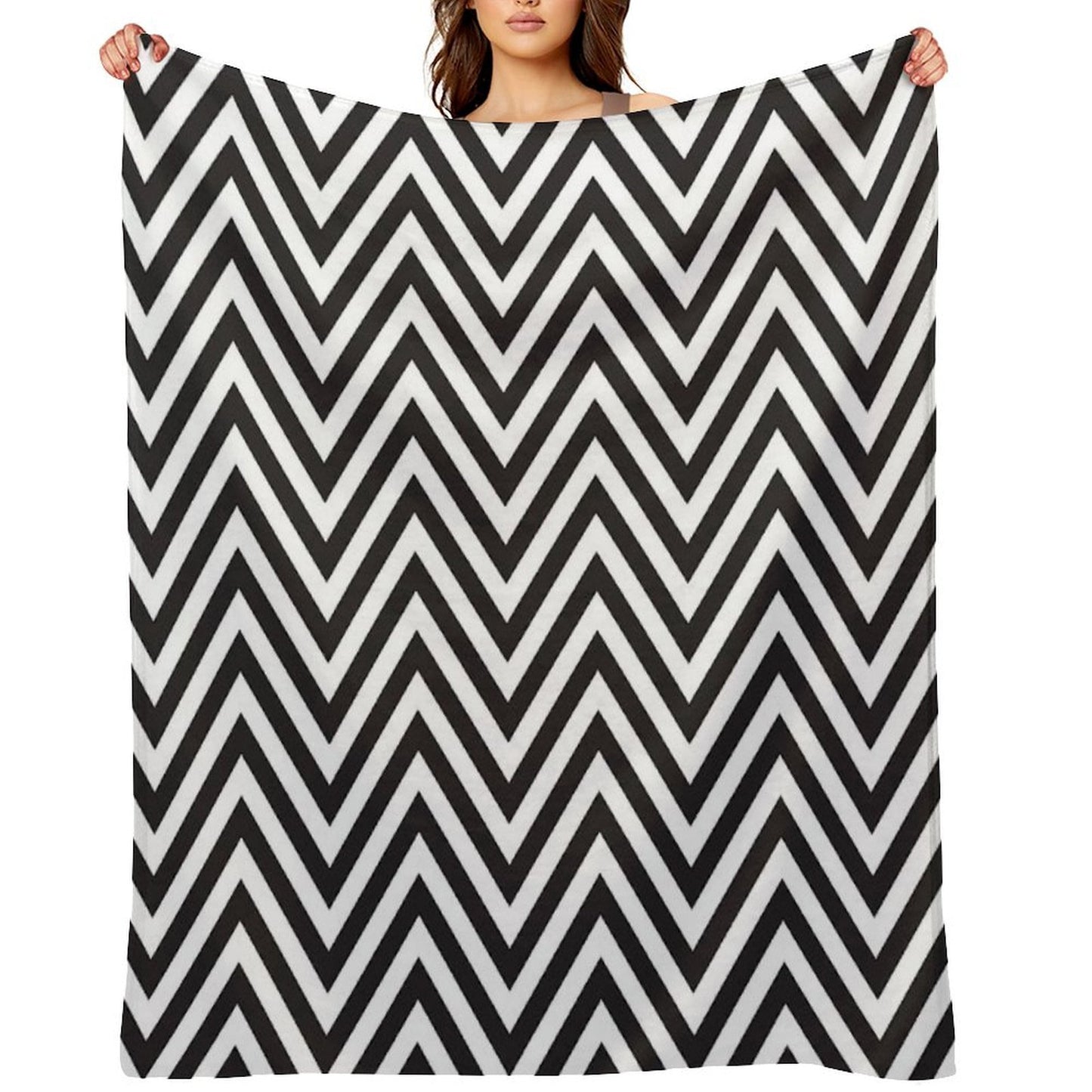 MODERN CHEVRON PATTERN Bold Monochrome Black + White Plush Throw Blanket