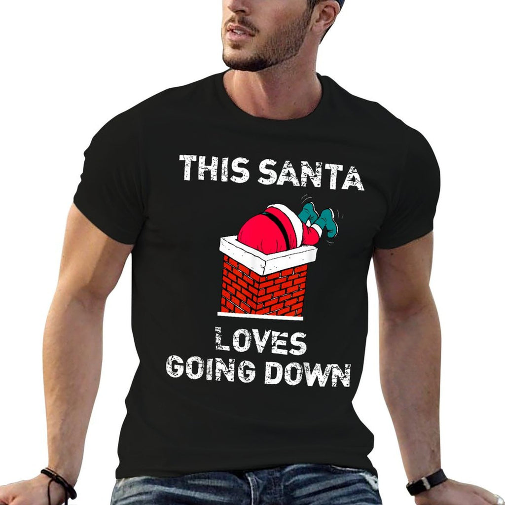 This Santa Loves Going Down Funny Christmas  Heathered Texture T-Shirt