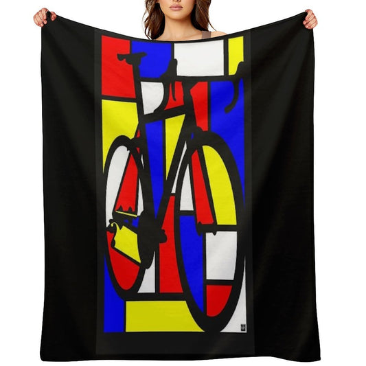 Mondrianesque Road Bike Plush Throw Blanket