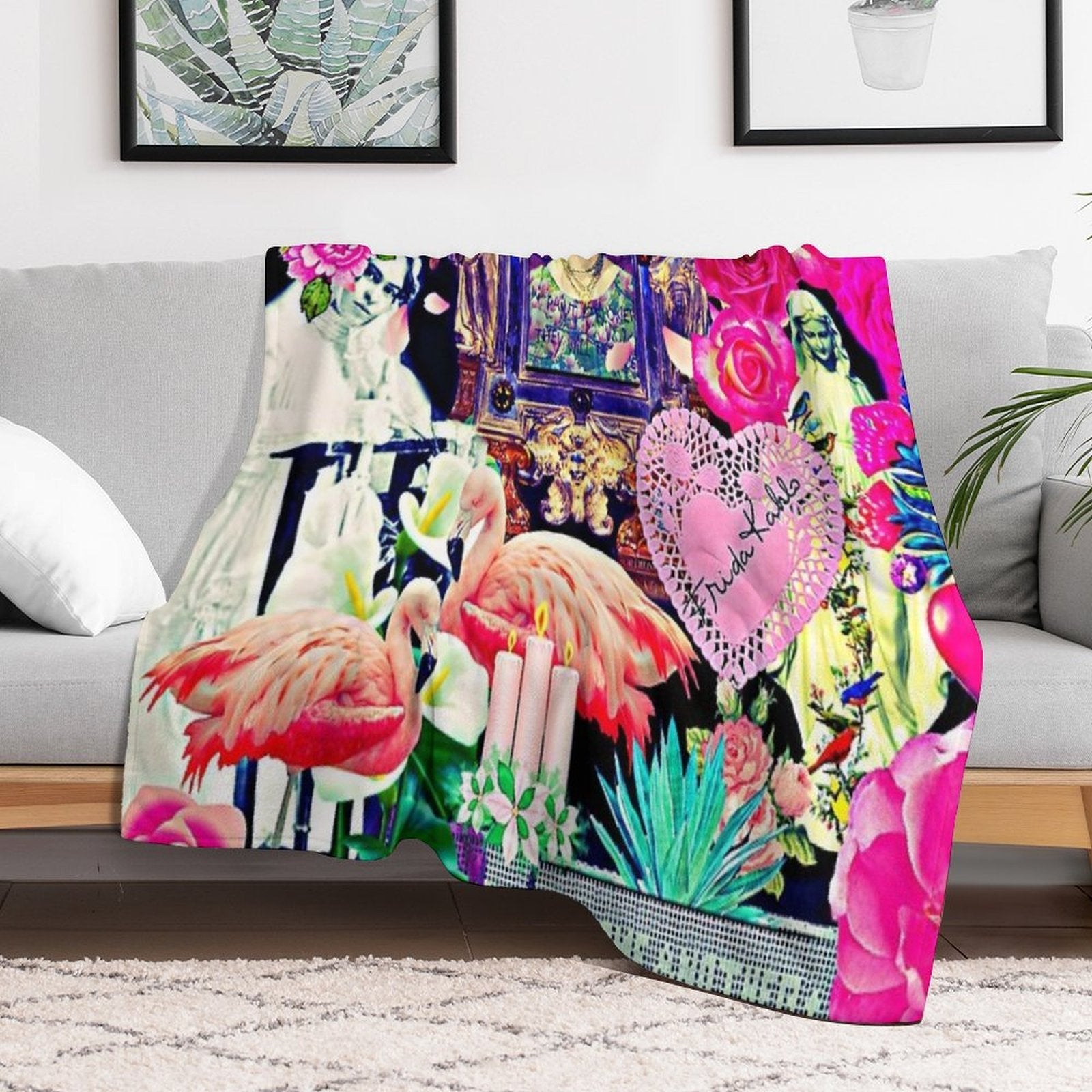 Frida Kahlo Love One Another Collage Premium Throw Blanket
