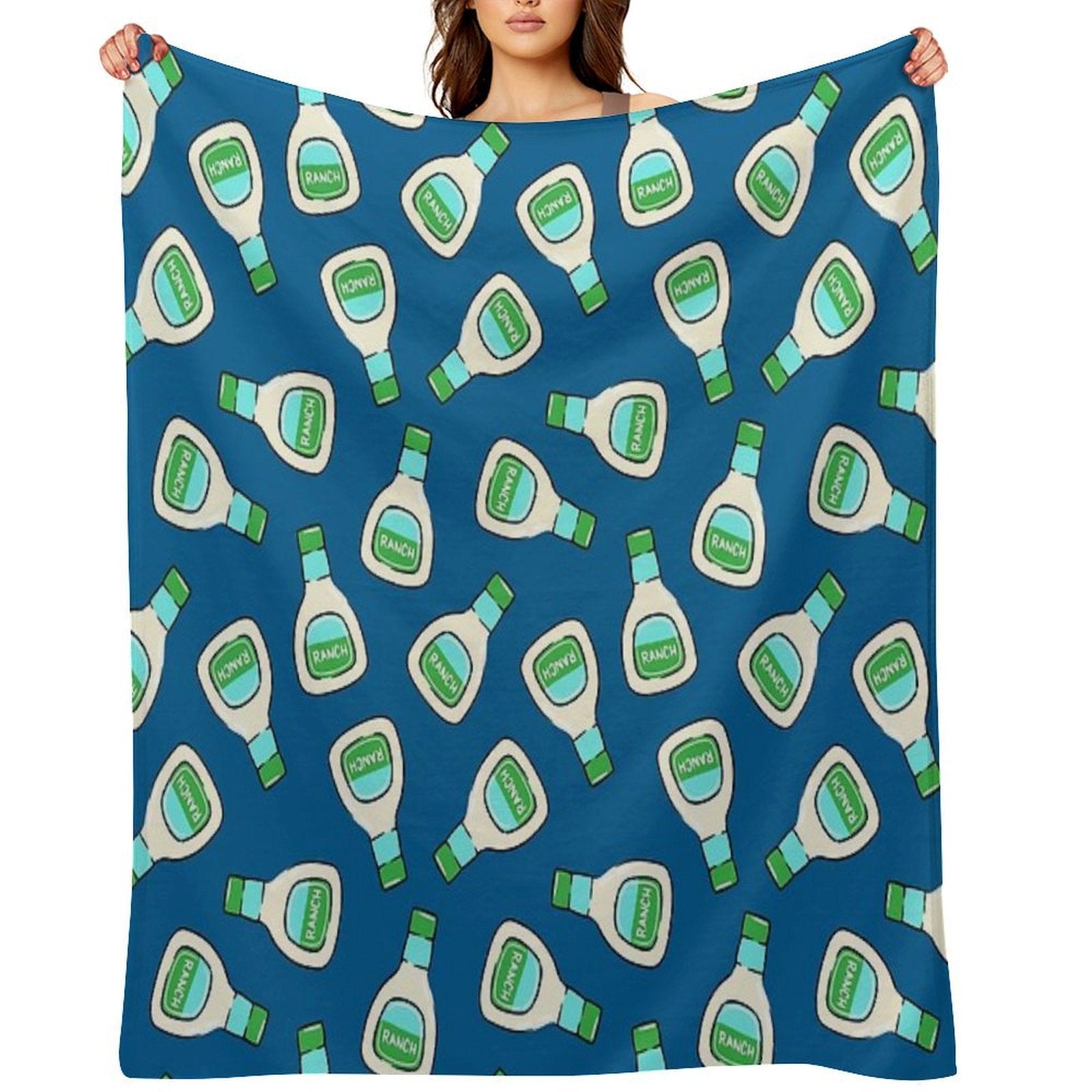 Ranch - Salad Dressing Bottle (blue) Wrinkle-free Throw Blanket