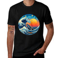 Sunset Whale Wave - Ocean, Starry Night, Sky, Van Gogh Style Raglan Baseball  Durable T-Shirt