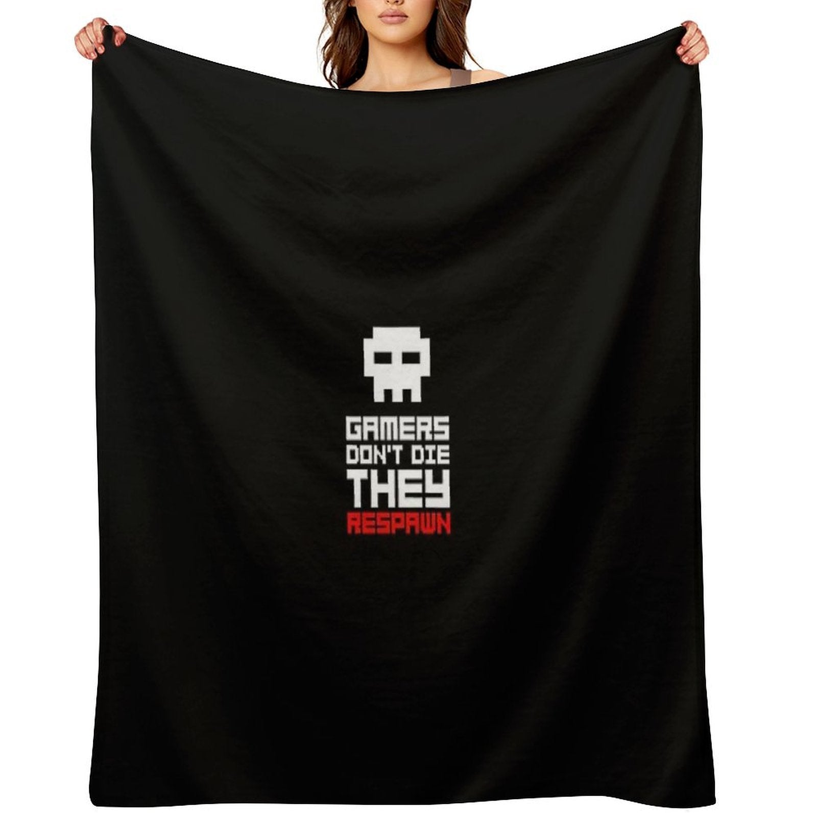 Pixel Skull Gamers Don't Die Lightweight Throw Blanket