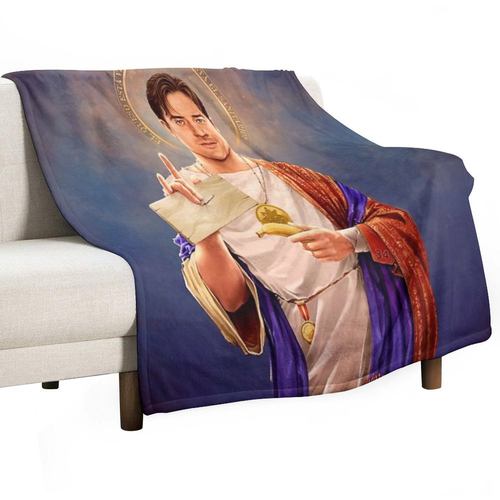 Saint Brendan of Fraser, Brendan Fraser Original Religious Painting Premium Throw Blanket