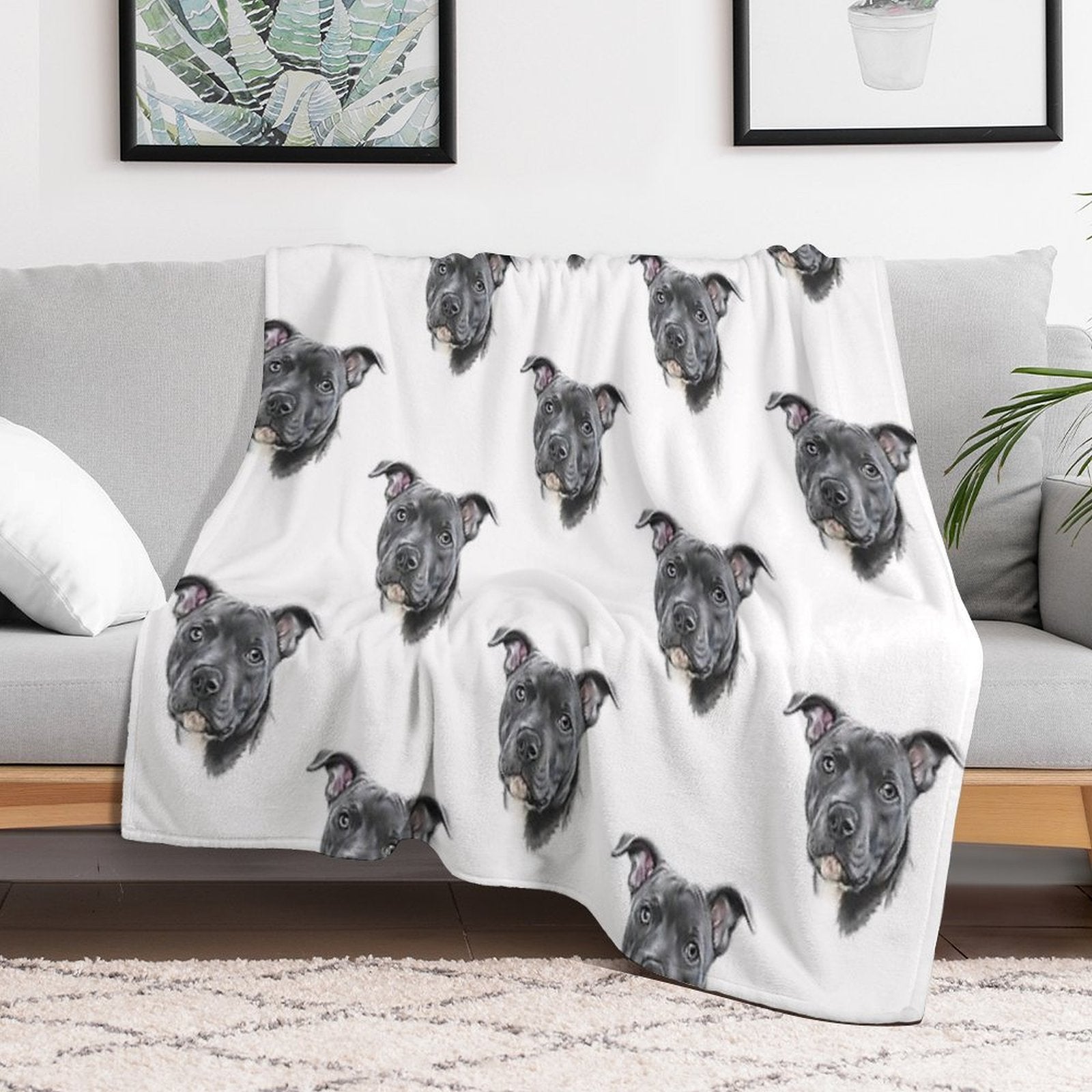Blue Staffy Quick-dry Throw Blanket
