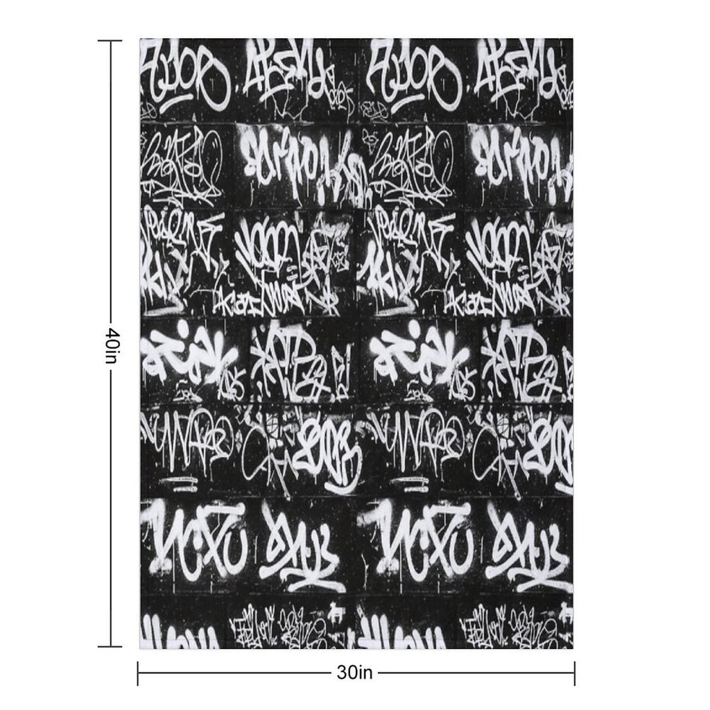 White Graffiti Tags on Black Wall Mural Durable Throw Blanket