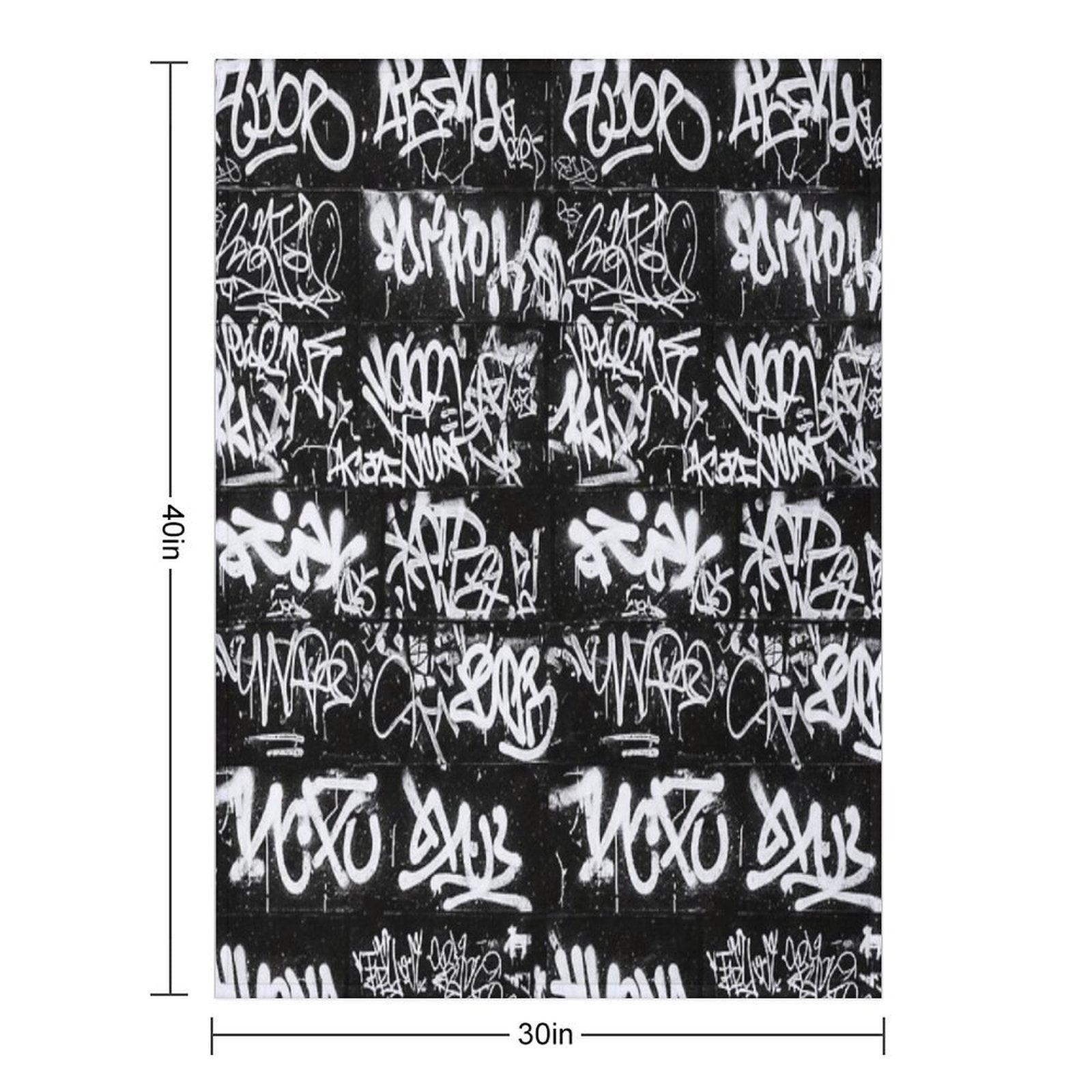 White Graffiti Tags on Black Wall Mural Durable Throw Blanket