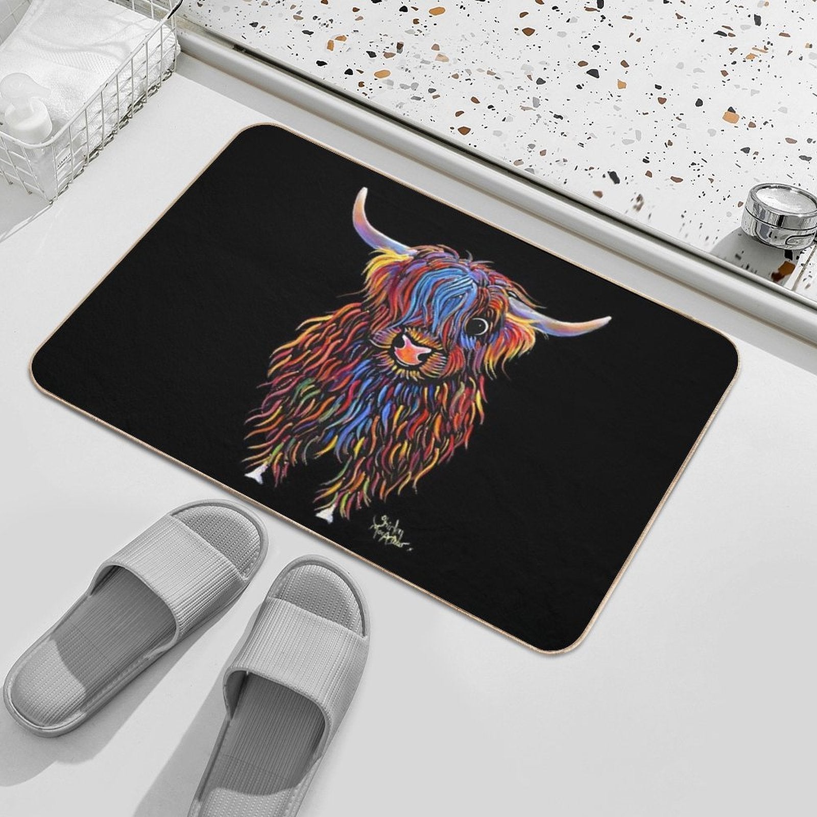 HiGHLaND CoW PRiNT SCoTTiSH ' BiG B ' BY SHiRLeY MacARTHuR  Easy To Clean Bath Mat