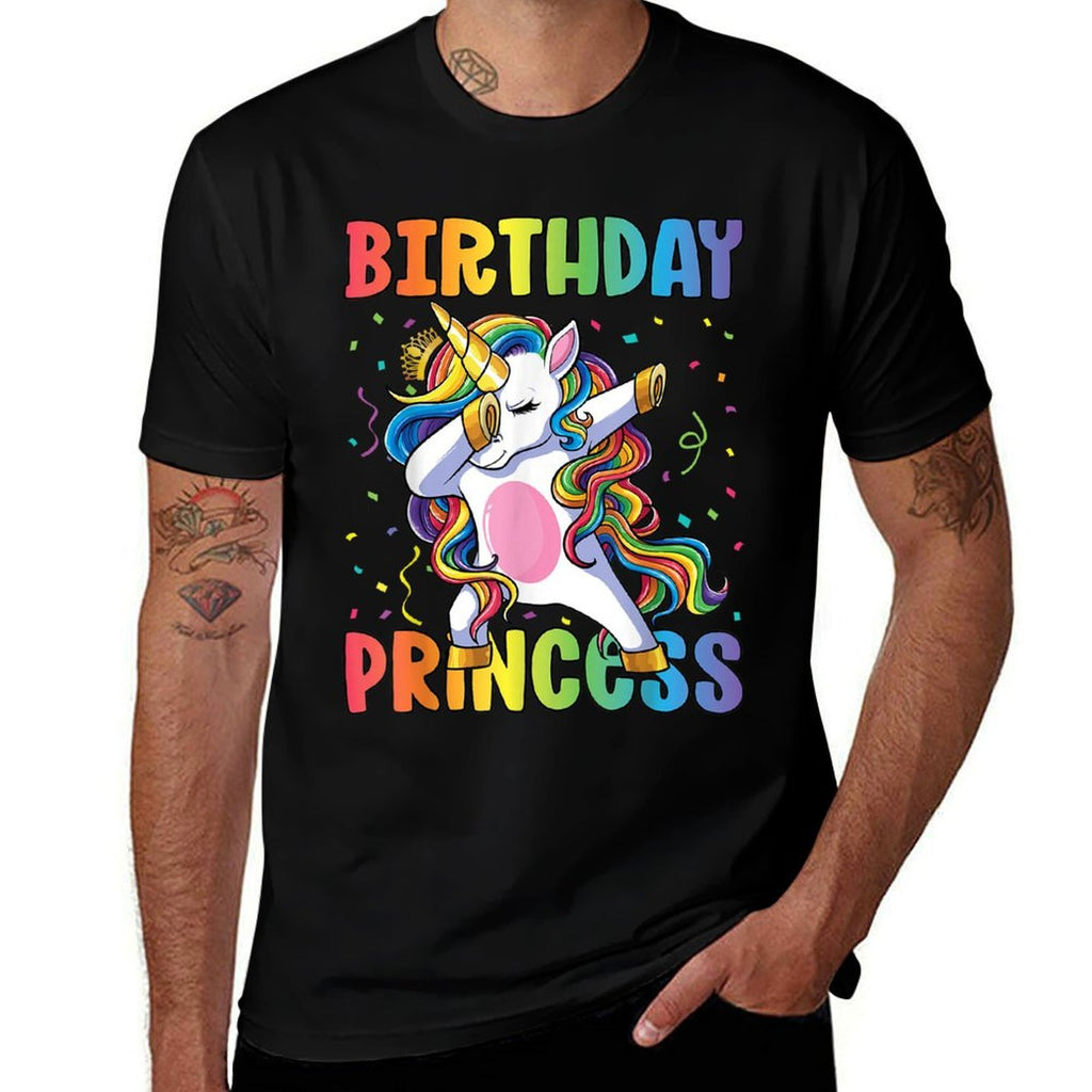 Birthday Princess Girl Kids Women Dabbing Unicorn Girl  Cotton T-Shirt