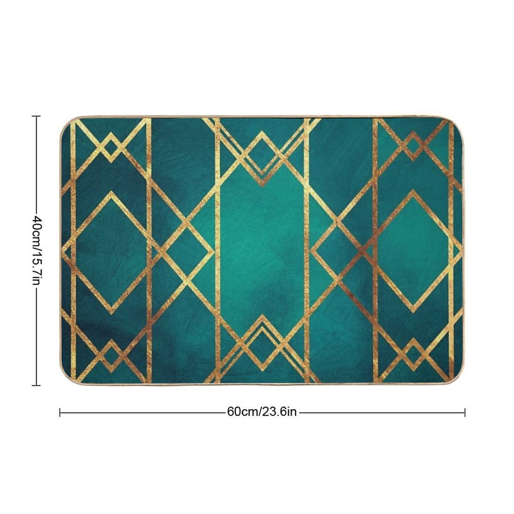 Green Gold Geometric  Long-Lasting Bath Mat