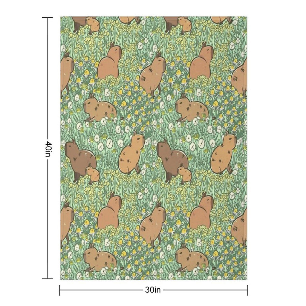 Capybaras Meadow in Green And Yellow Eco-conscious Throw Blanket
