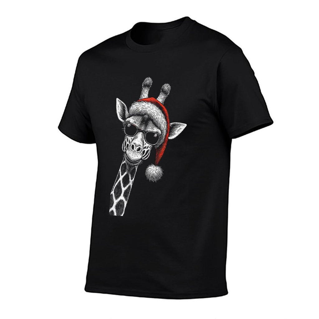 Giraffe Christmas Santa Hat Pajama Funny Giraffe Xmas  Oversized Silhouette T-Shirt