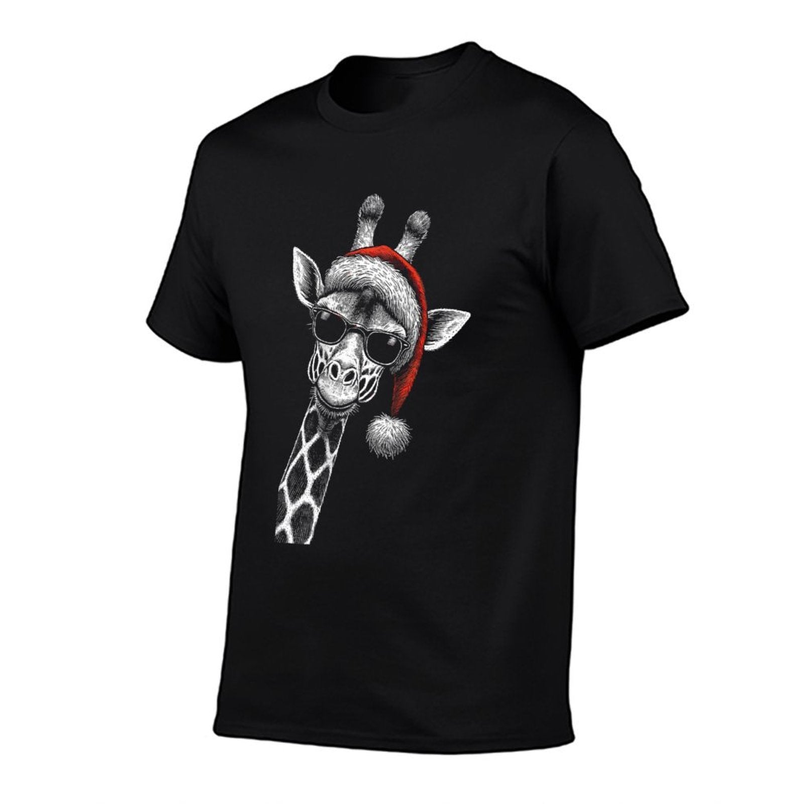 Giraffe Christmas Santa Hat Pajama Funny Giraffe Xmas  Oversized Silhouette T-Shirt