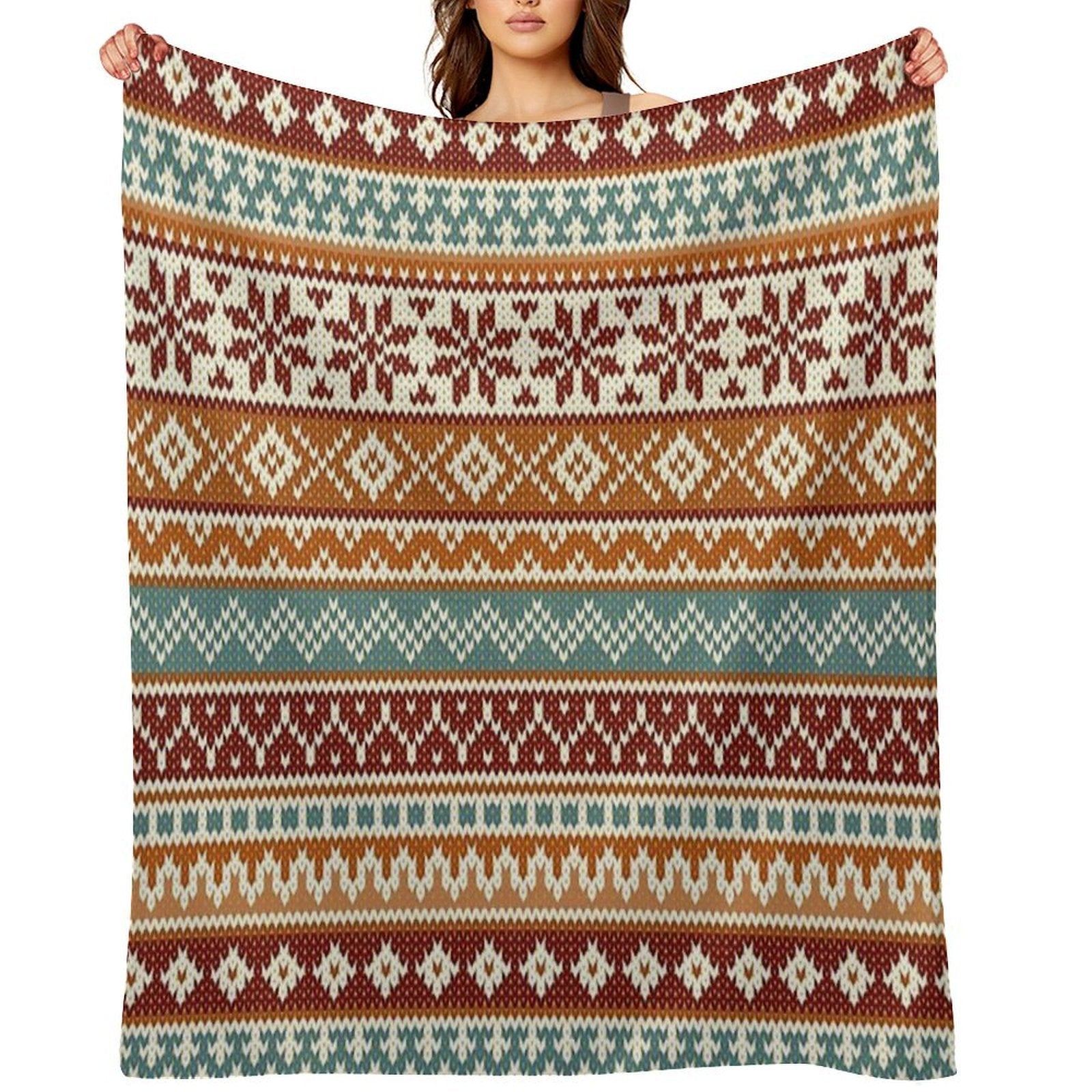 Fair Isle Fox Vibes Travel-friendly Throw Blanket