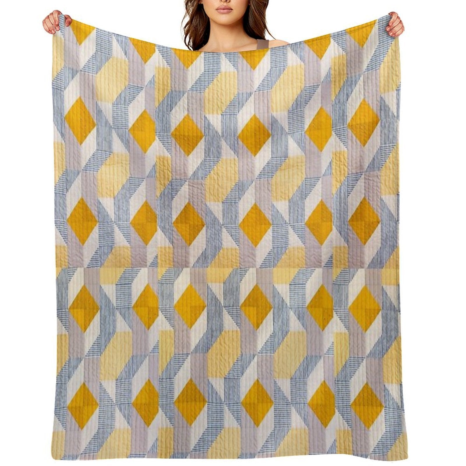 Quilted Geometric Patchwork Ethic Pattern Boho Eco-conscious Throw Blanket