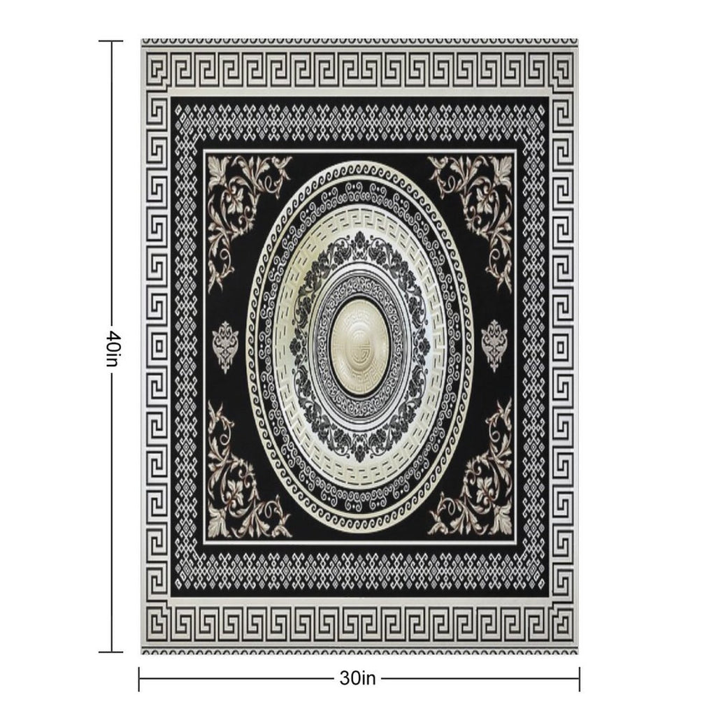 Greek Key Meander Cream Black Medallion Ornate Baroque Travel-friendly Throw Blanket