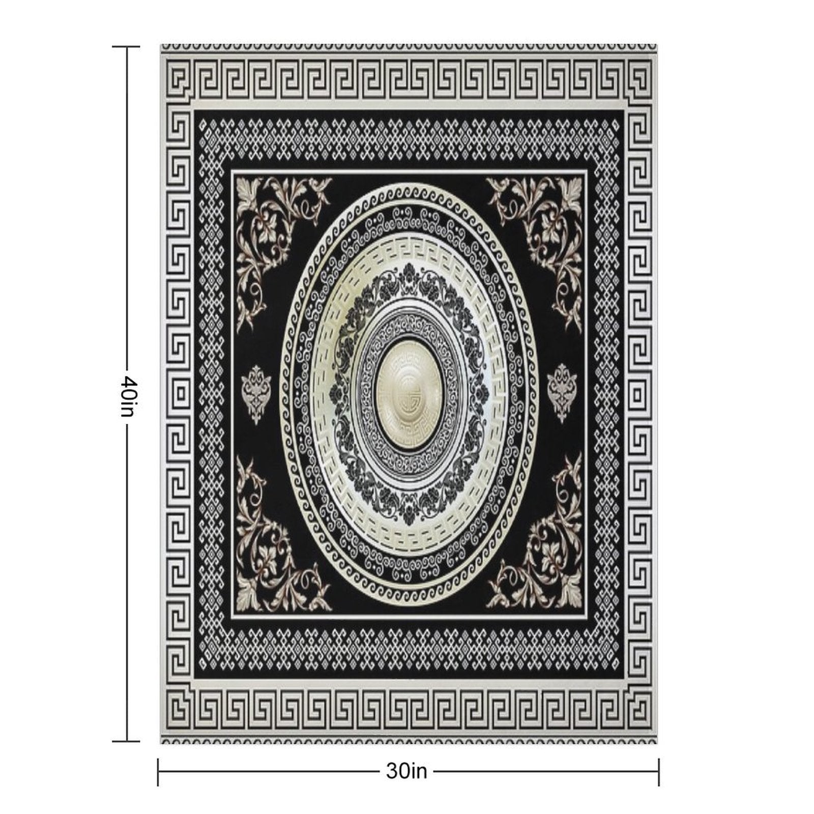 Greek Key Meander Cream Black Medallion Ornate Baroque Travel-friendly Throw Blanket