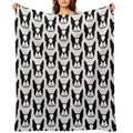 Boston Terrier Face in Black And White - Bold Boston Silhouette - Copyright Smooshface United - Boston Terrier Gift Machine-washable Throw Blanket