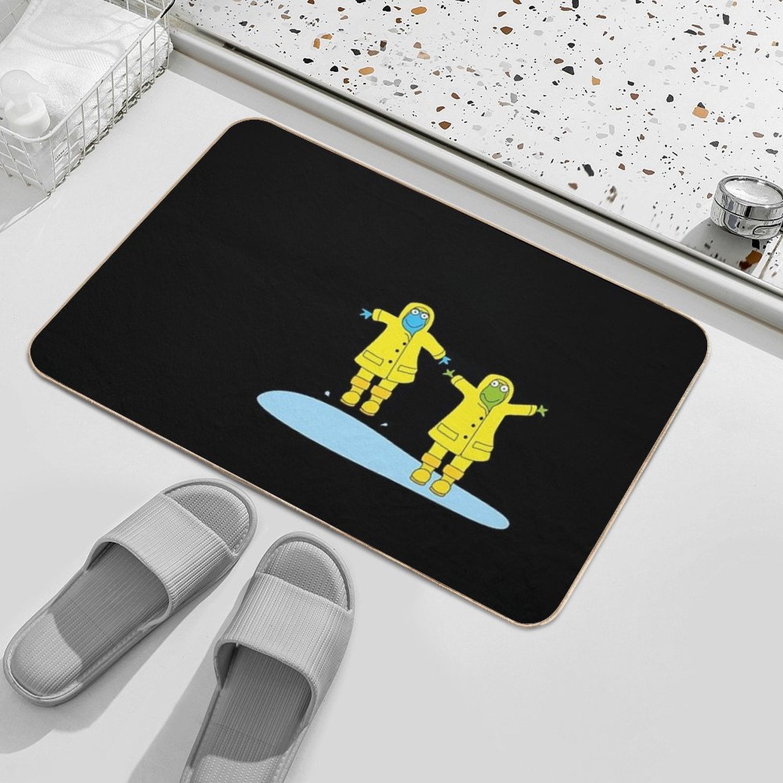 Frogs Splashing in The Rain  Fade-Resistant Bath Mat