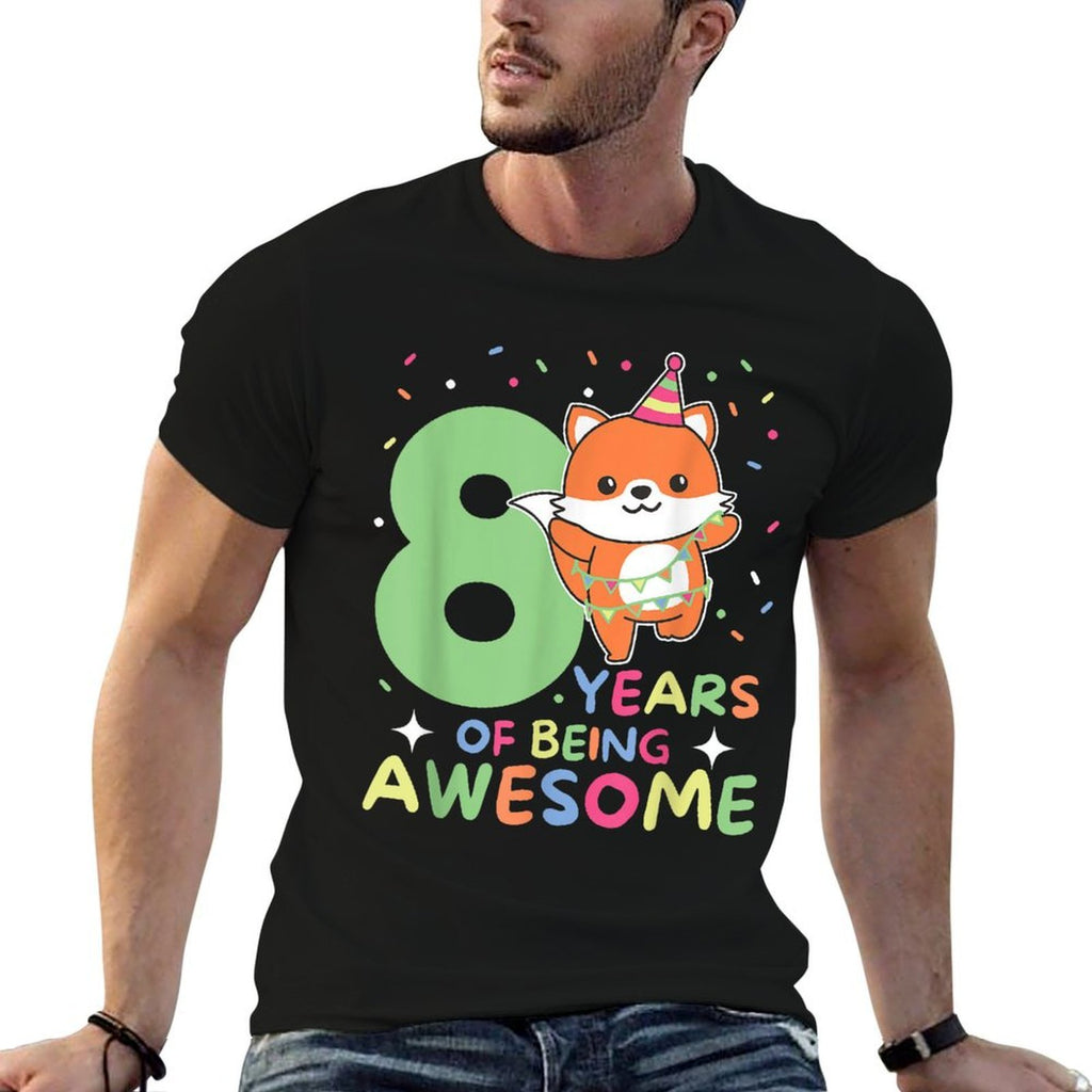 Fox 8th Birthday For Children Eight Years Old Fox  Oversized Silhouette T-Shirt