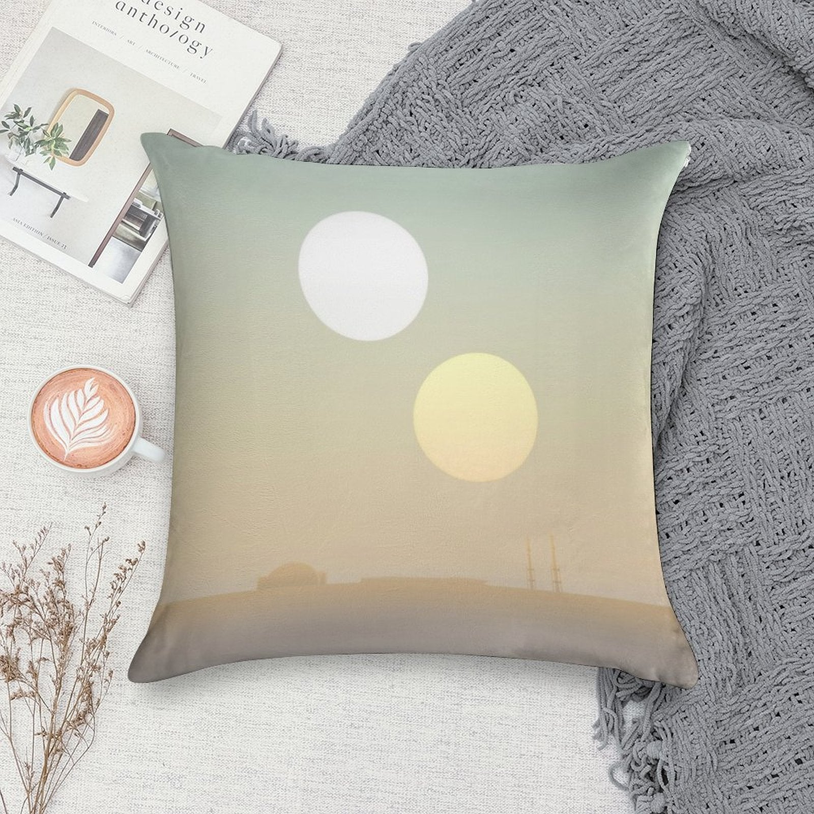 Two Suns Soft Short Plush Fabric Throw Pillow