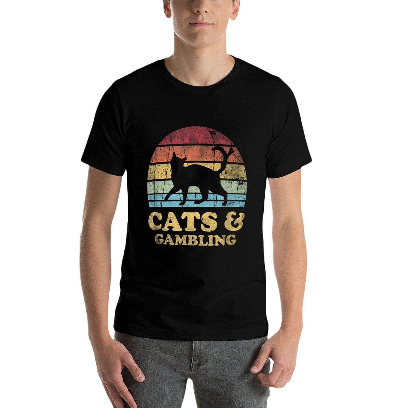 Funny Cats Gambling Vintage Distressed Retro Hobby  Relaxed-fit T-Shirt