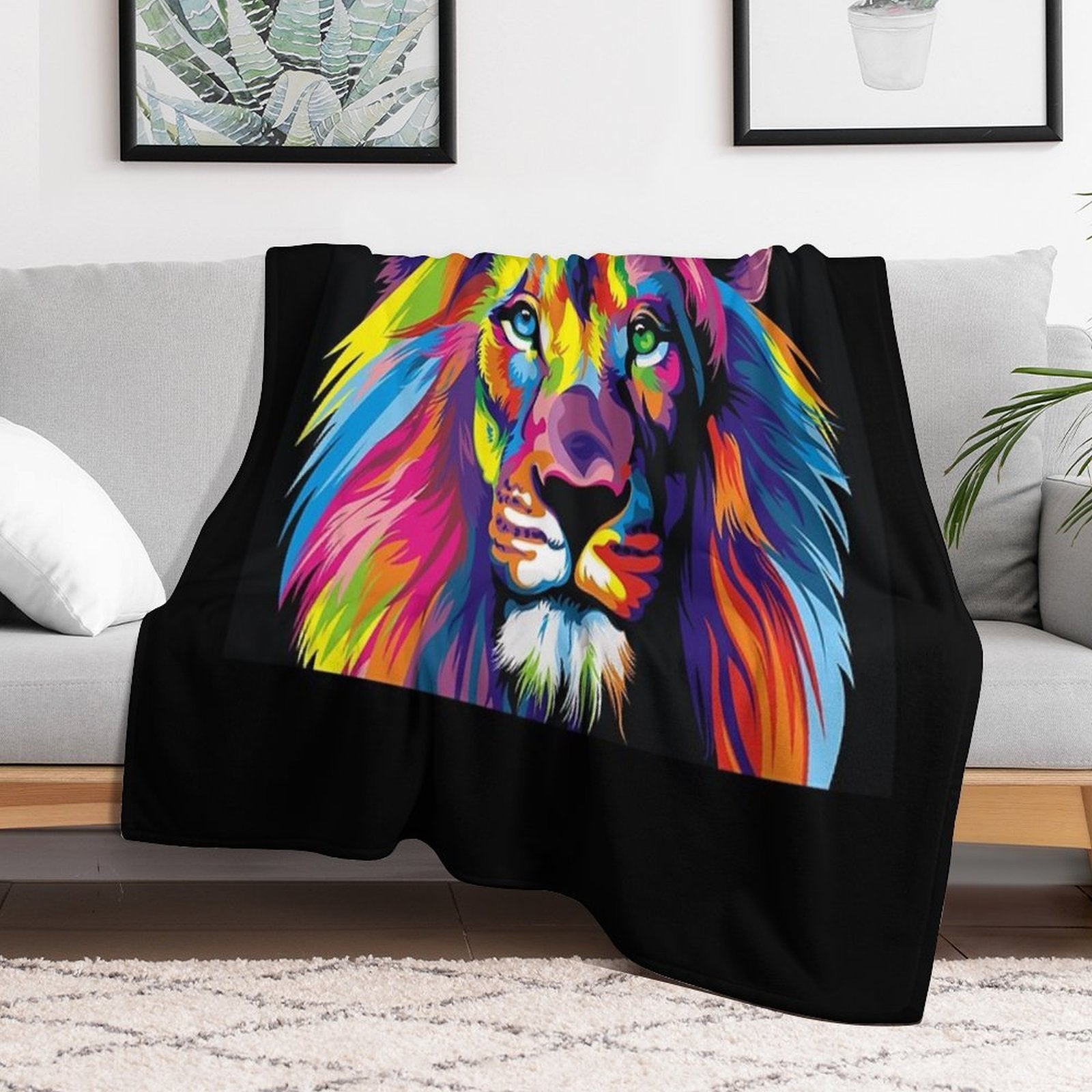 Banksy Rainbow Lion Graffiti Pop Art Painting Wrinkle-free Throw Blanket