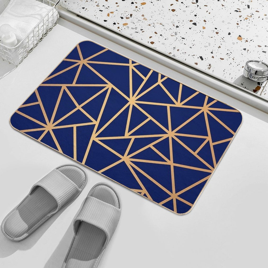 Blue And Gold Geometric Art Deco Lines  Easy Maintenance Bath Mat