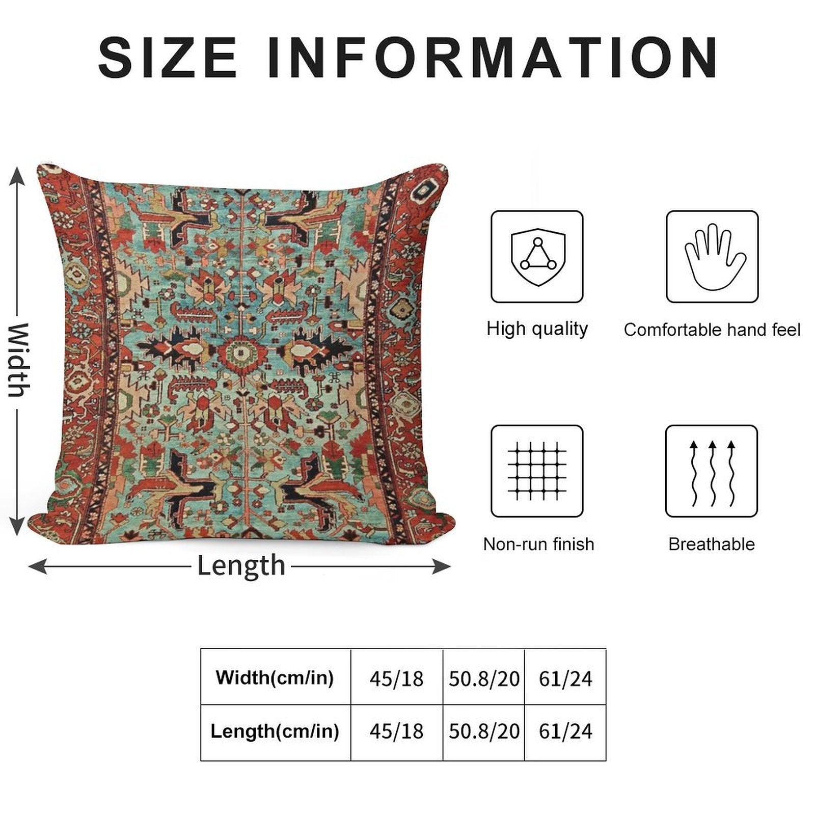Antique Heriz Persian Carpet Print Soft Durable Construction Throw Pillow