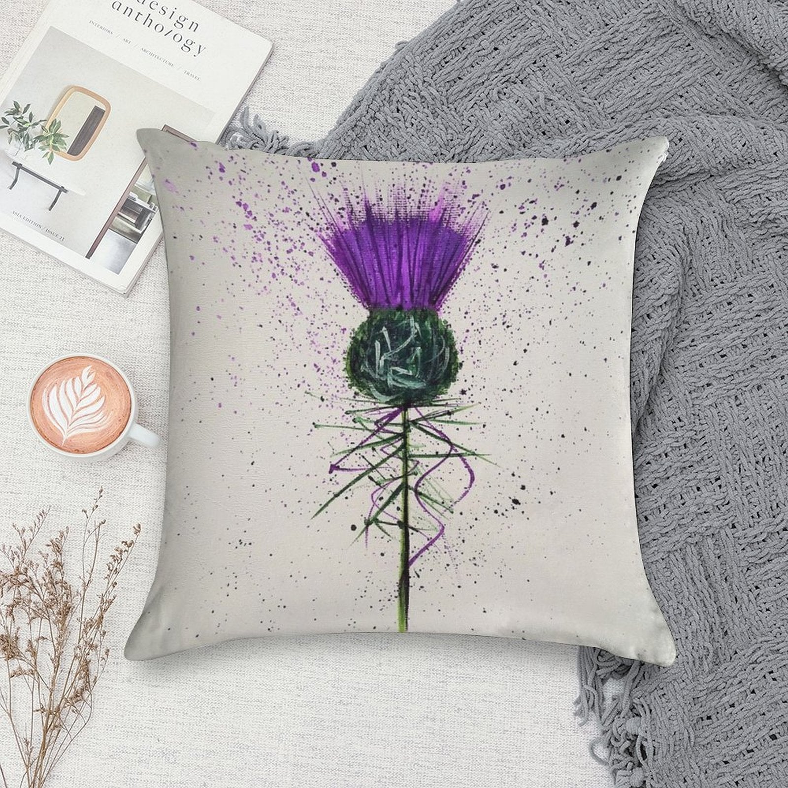 Purple Thistle Elegant Style Soft Reinforced Edging Throw Pillow