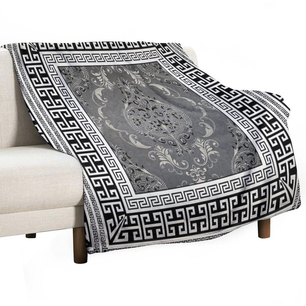 Greek Keys 3 Black Grey White with Pattern Comfort Throw Blanket