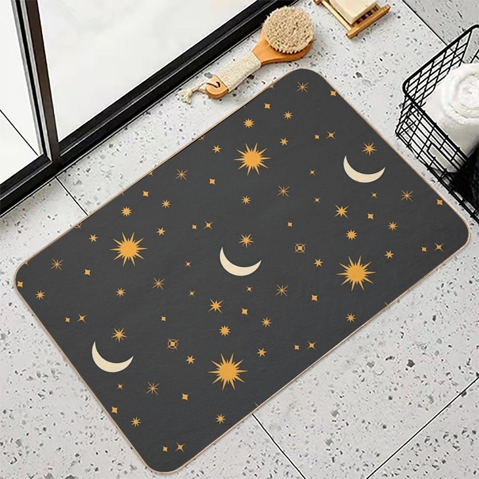 Retro Celestial Pattern 01 - Black  Non-Slip Bath Mat