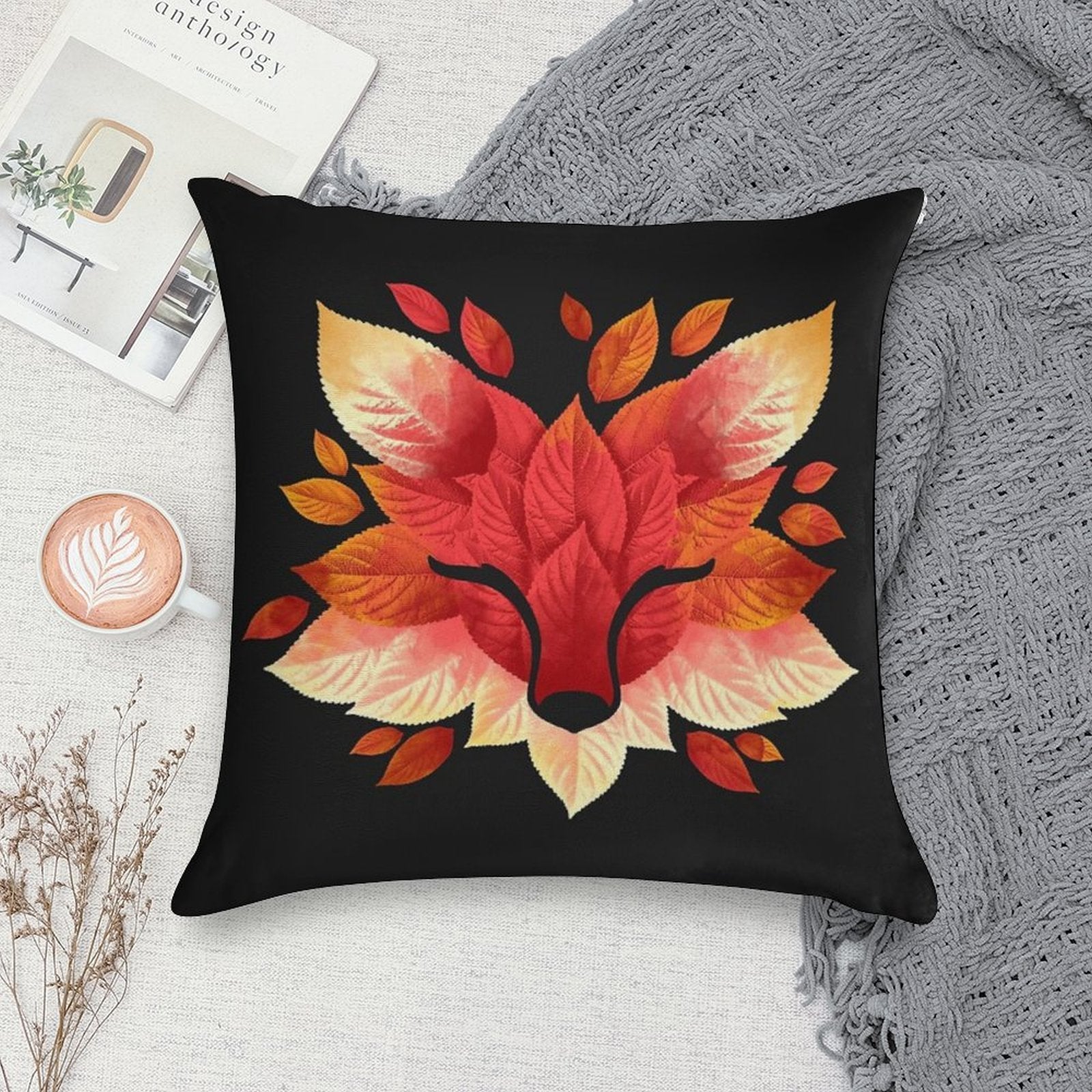 Fox of Leaves Soft Decorative Cover Throw Pillow