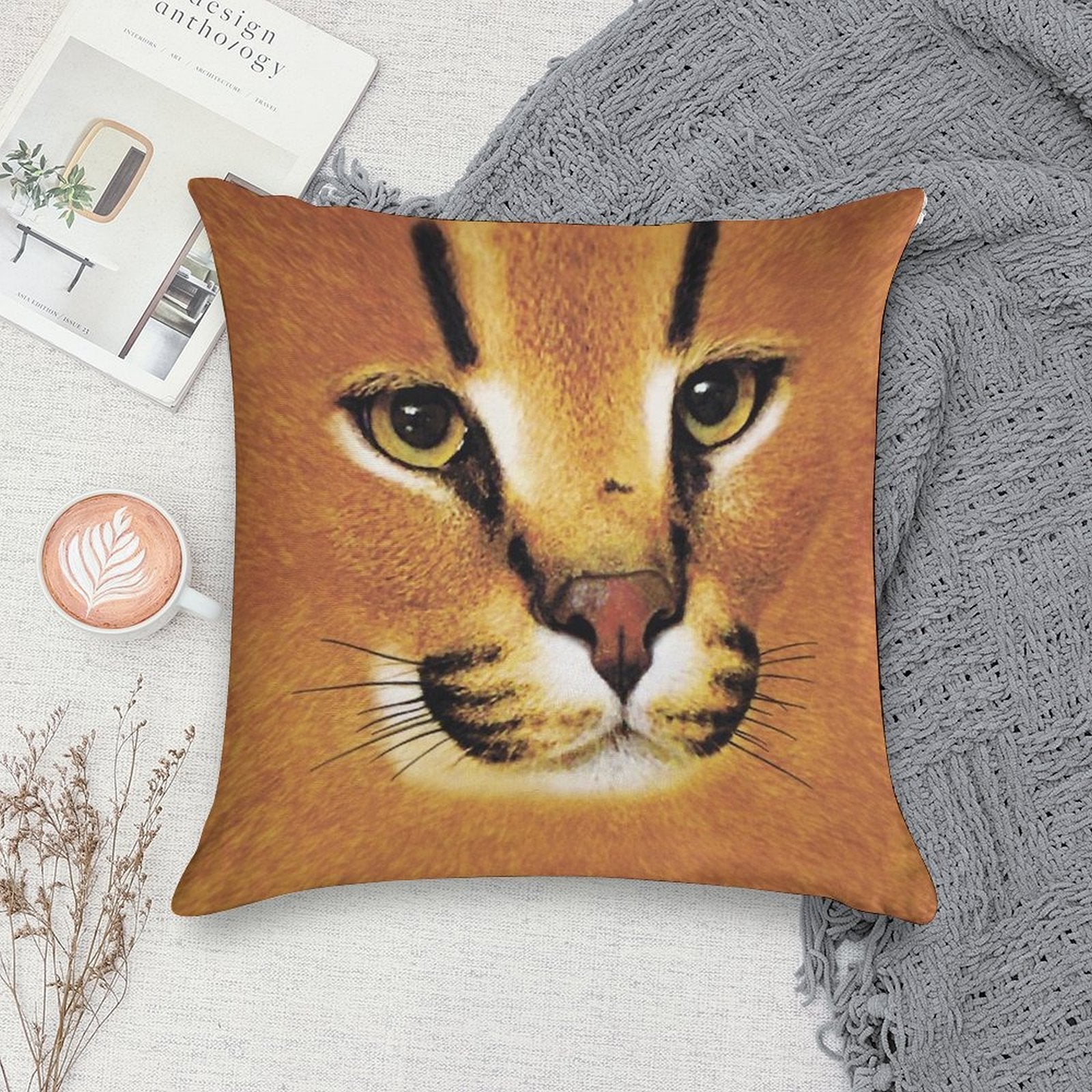 Big Floppa Face Soft Reinforced Edging Throw Pillow